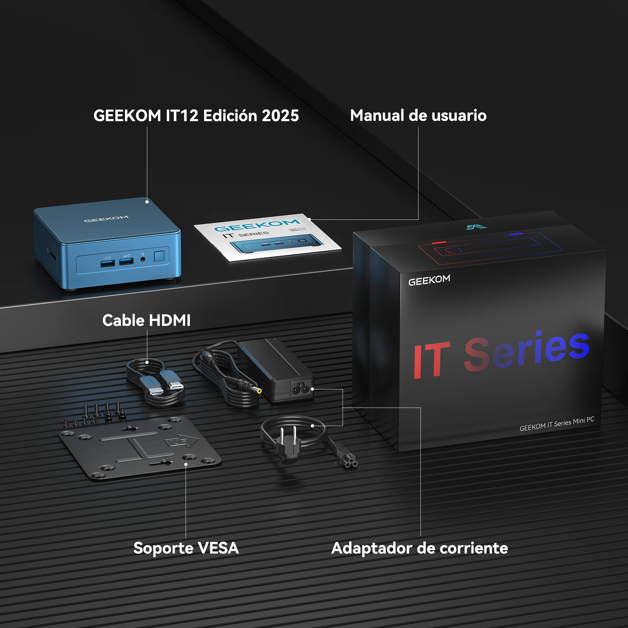 Contenido del paquete del GEEKOM IT12 Mini PC