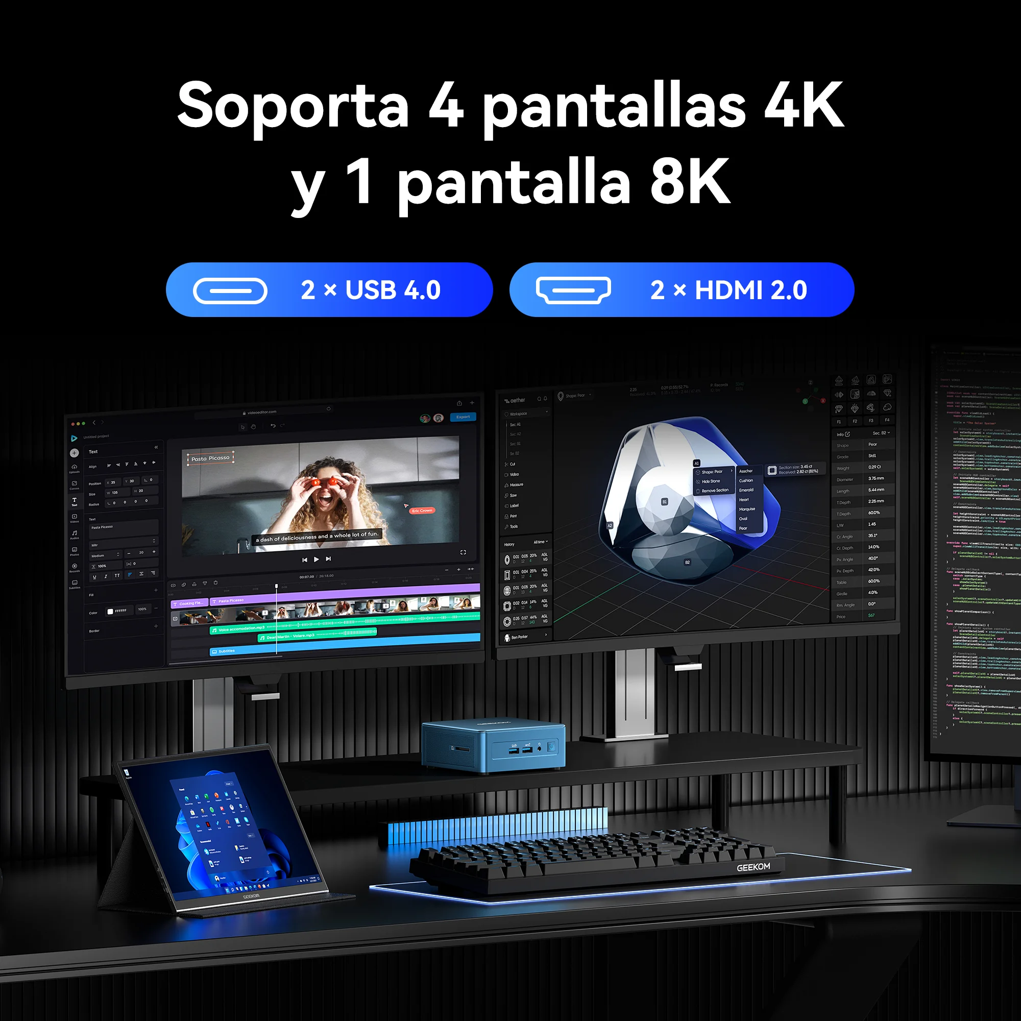 GEEKOM IT12 Mini PC soporta 4 pantallas 4K y 1 pantalla 8K