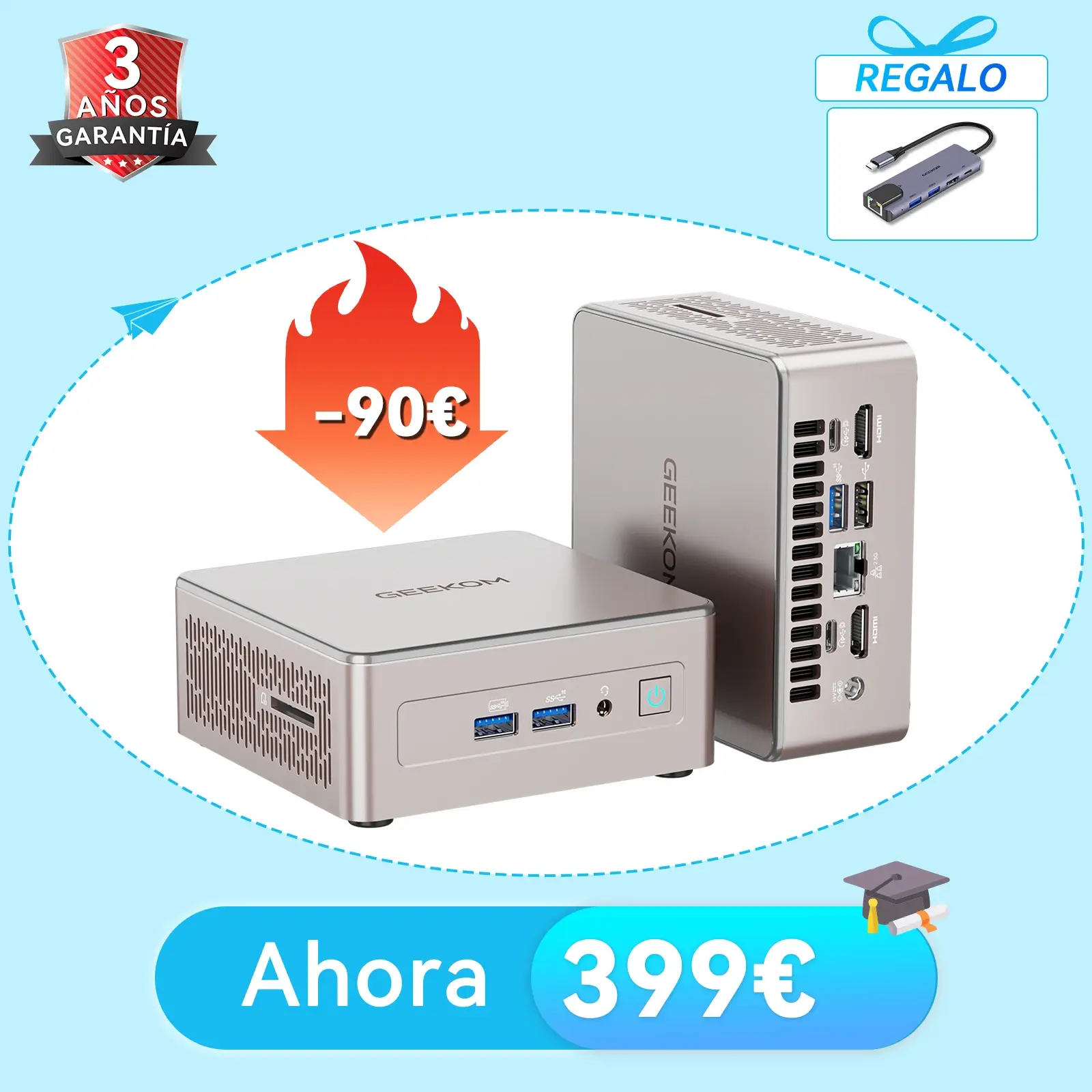 GEEKOM A5 Mini PC: Potente con AMD Ryzen 5 7430U y Gráficos Vega 7