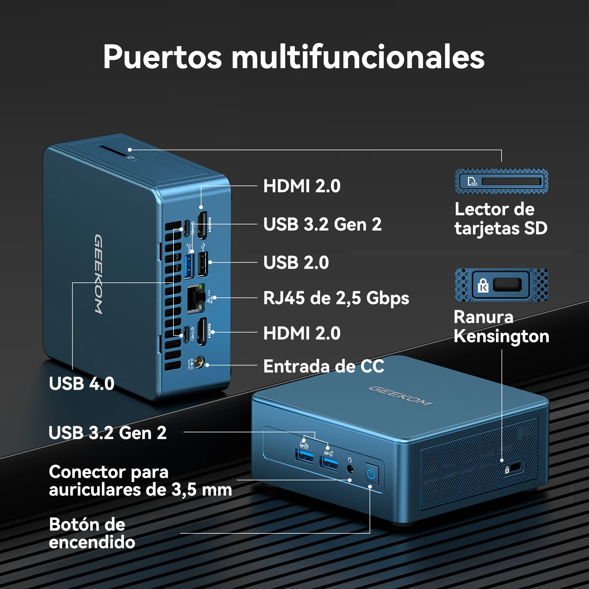 Puertos multifuncionales del GEEKOM IT12 Mini PC