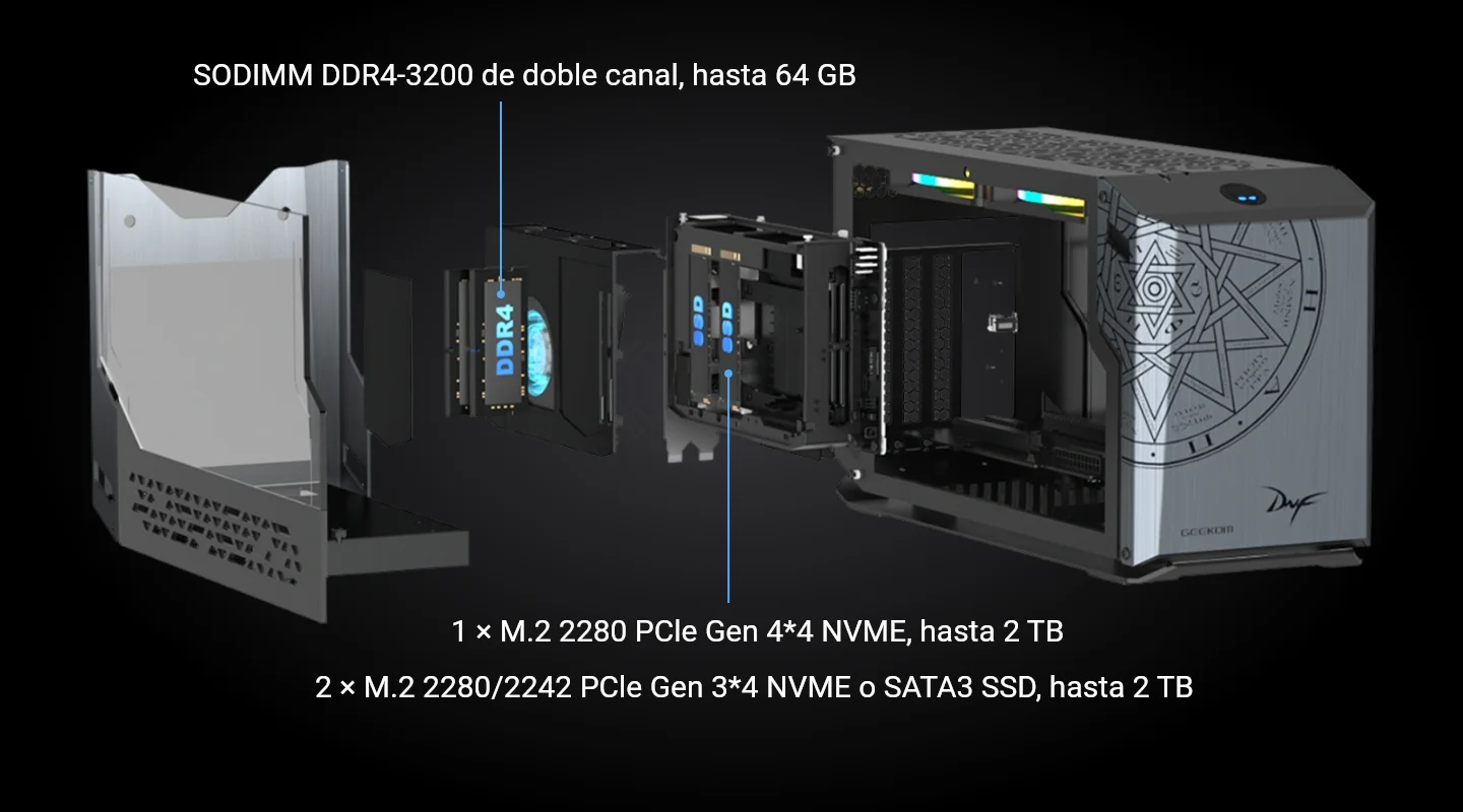 La vista explosionada del GEEKOM Mini FUN11 RAM y SSD