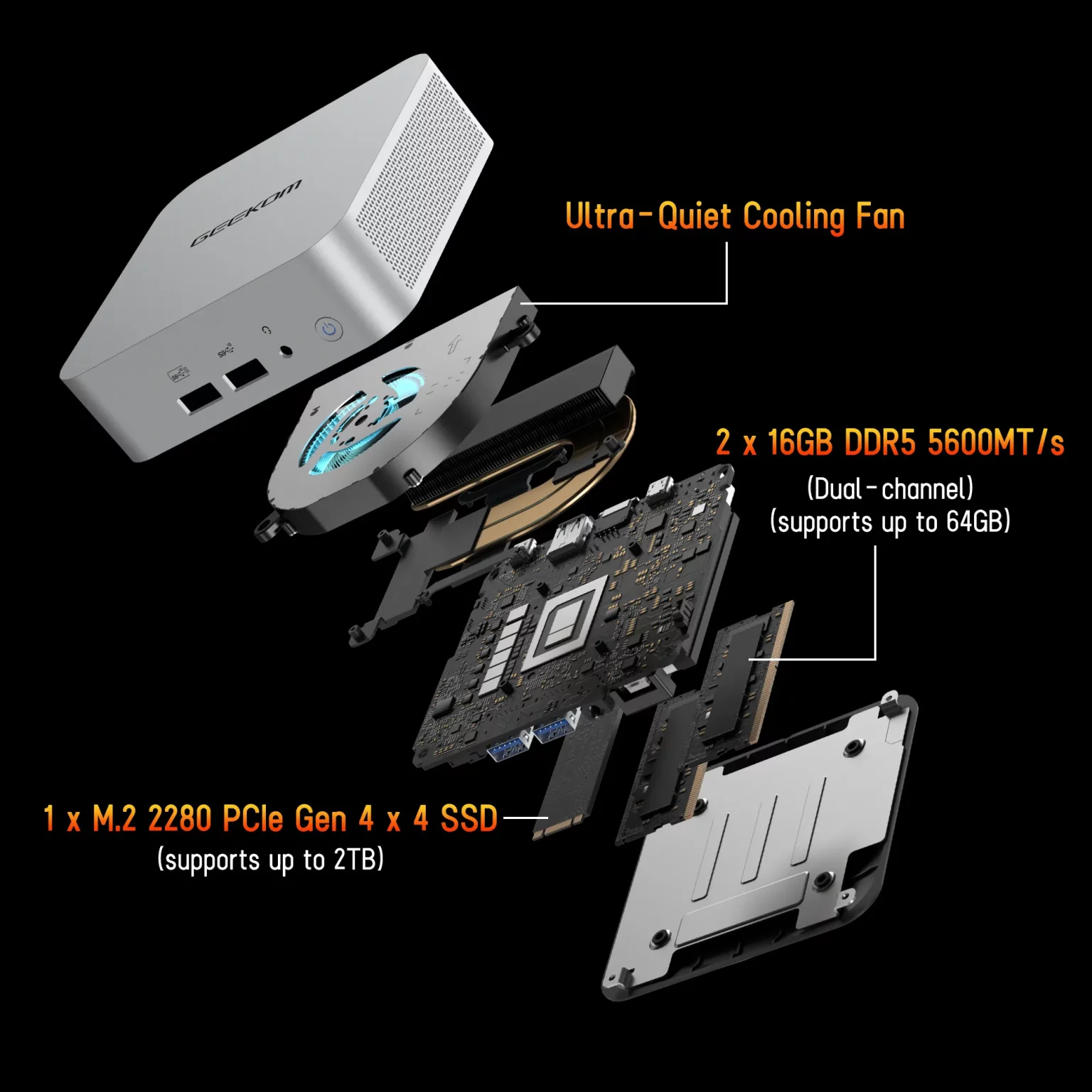 La vista de explosiva para GEEKOM A7 Mini PC