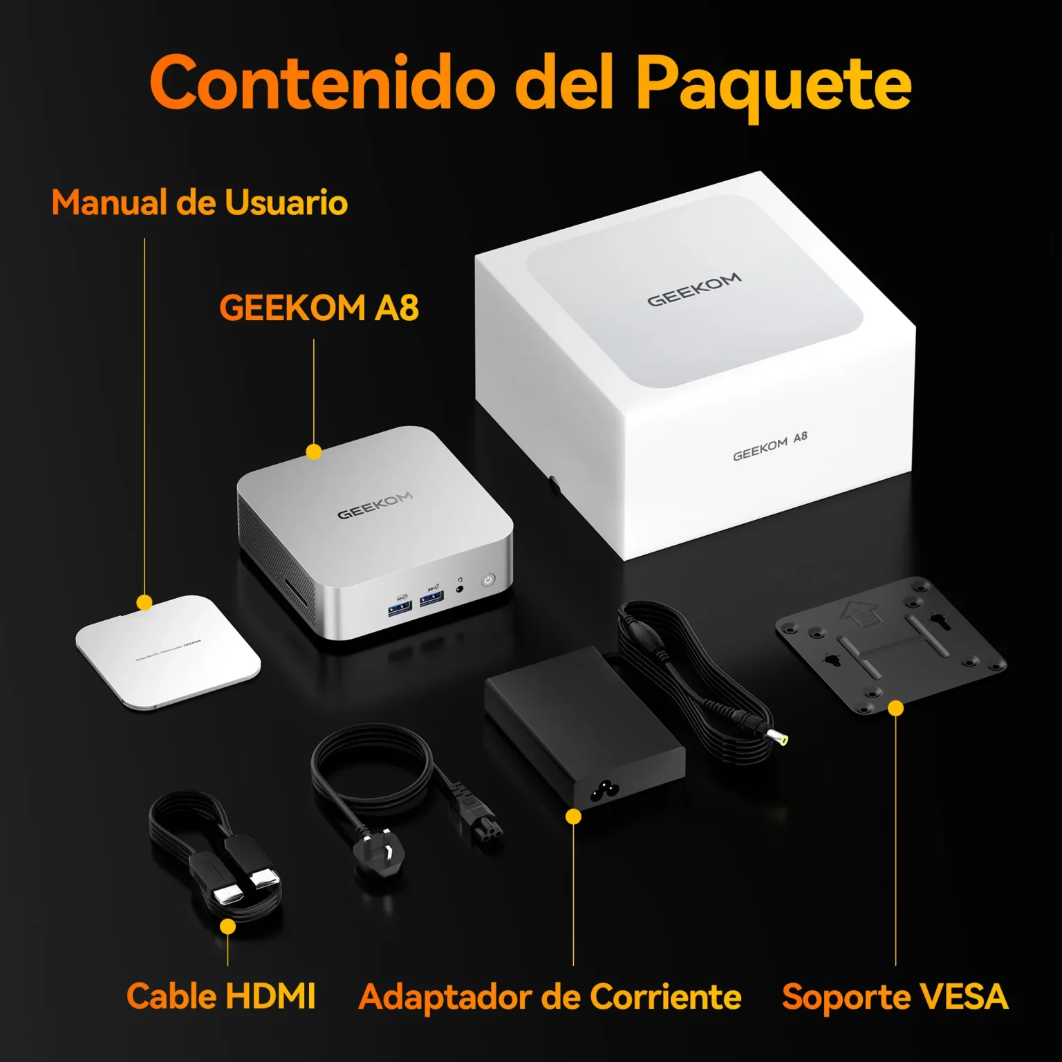 Contenido del Paquete del GEEKOM A8 Mini PC