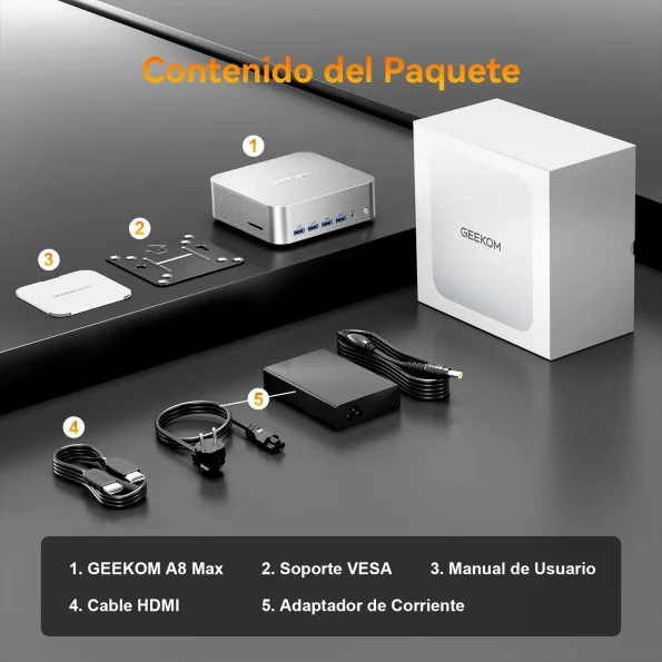 Contenido del Paquete del GEEKOM A8 Max Mini PC