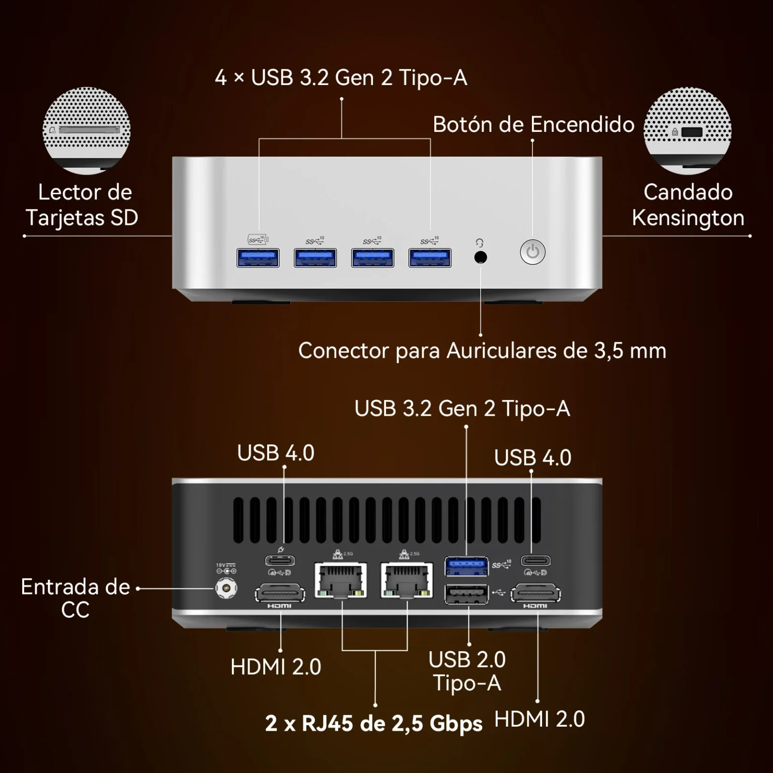 Puertos Multifuncionales del GEEKOM A8 Max Mini PC