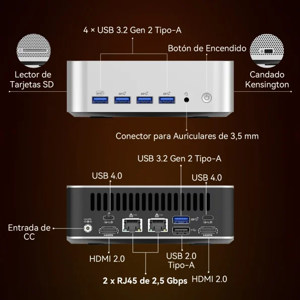 Puertos Multifuncionales del GEEKOM A8 Max Mini PC