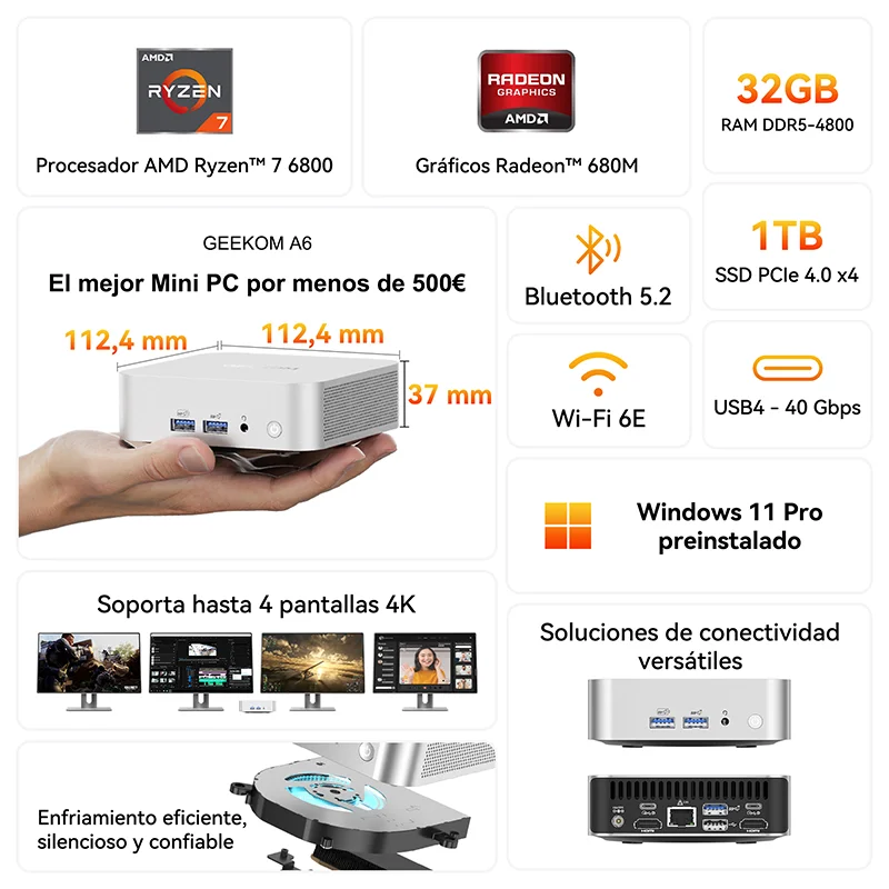 GEEKOM A6 Mini PC con AMD Ryzen 7 6800
