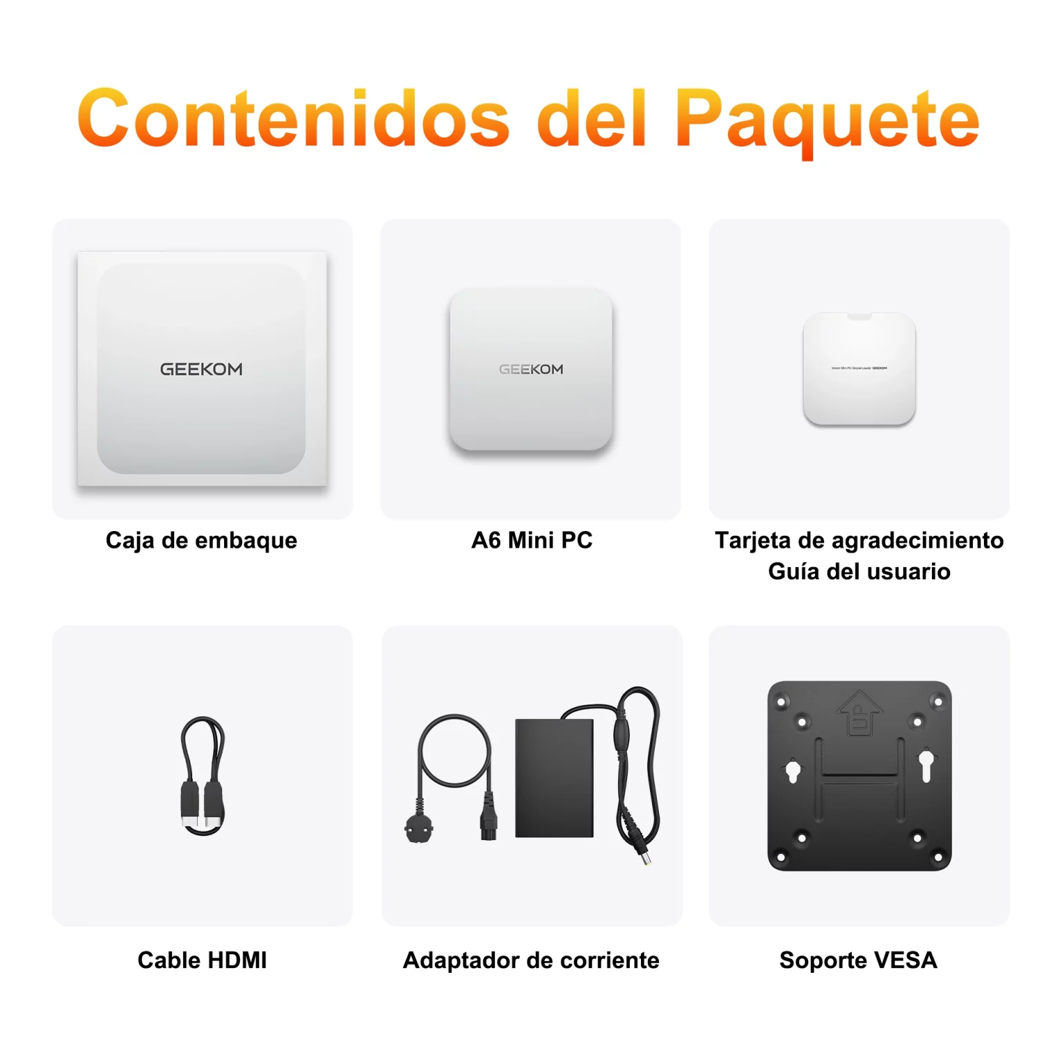 Contenidos del Paquete del GEEKOM A6 Mini PC