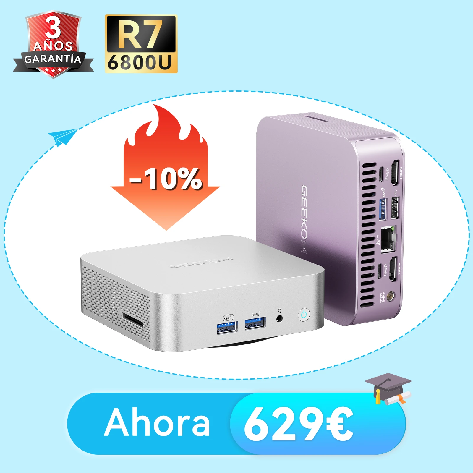 ミニpc GEEKOM A6 Ryzen 7 6600H GEEKOM A6 Mini PC con AMD Ryzen 7 6800 y Radeon 680M