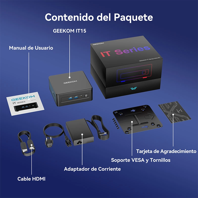 Contenido del Paquete del GEEKOM IT15 Mini PC con HDD 800 800