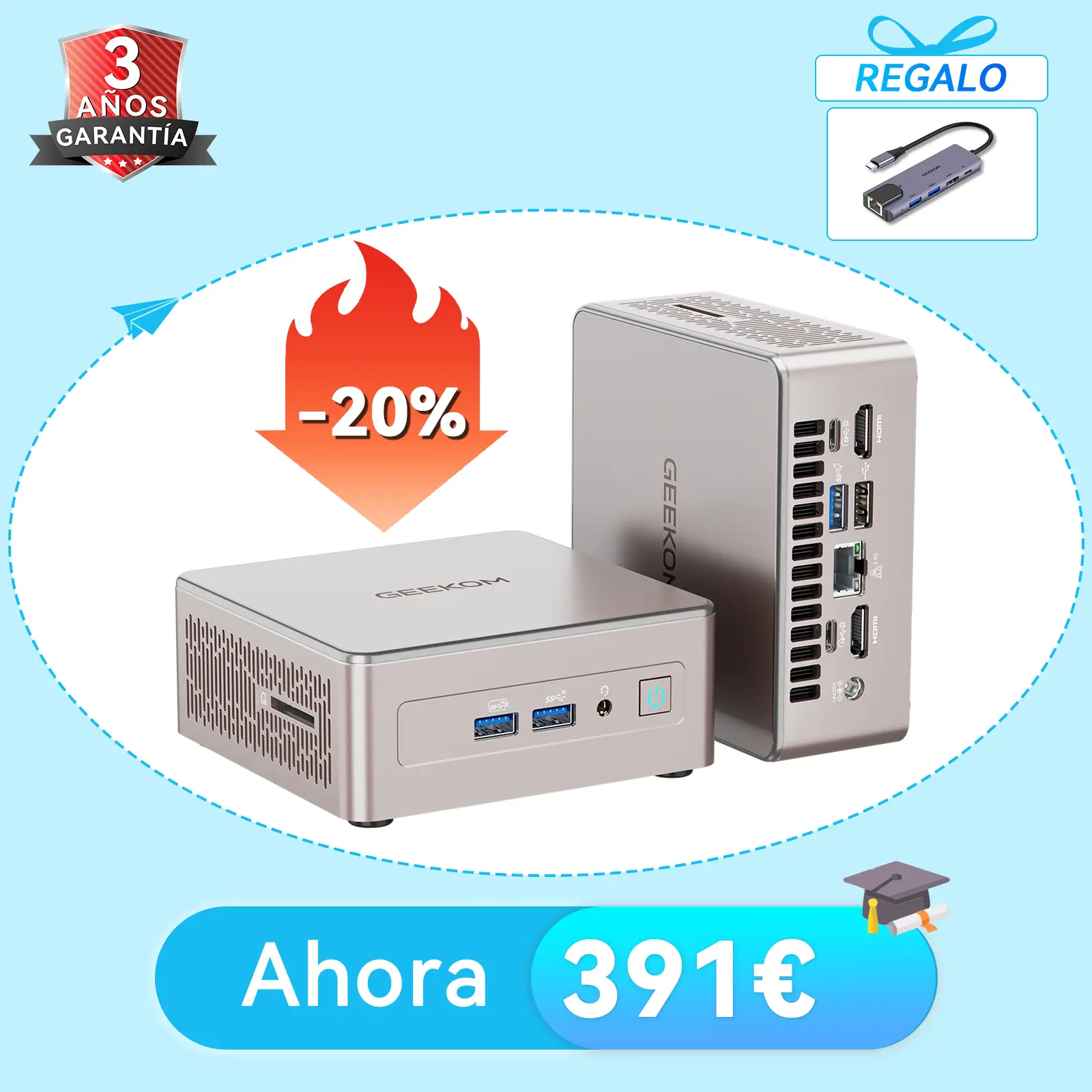 GEEKOM A5 Mini PC: Potente con AMD Ryzen 5 7430U y Gráficos Vega 7
