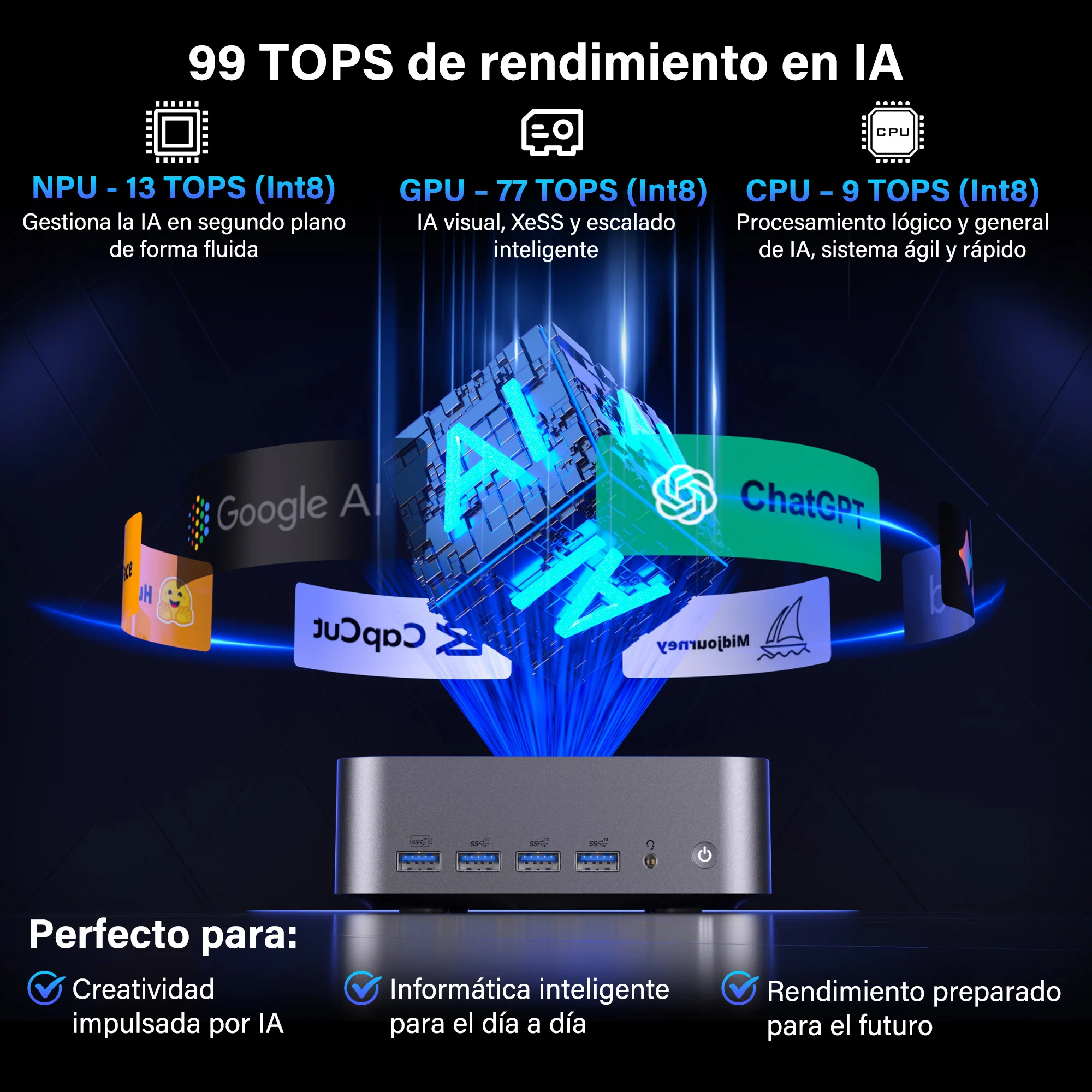 GEEKOM GT2 Mega Mini PC con 99 TOPS de rendimiento en IA