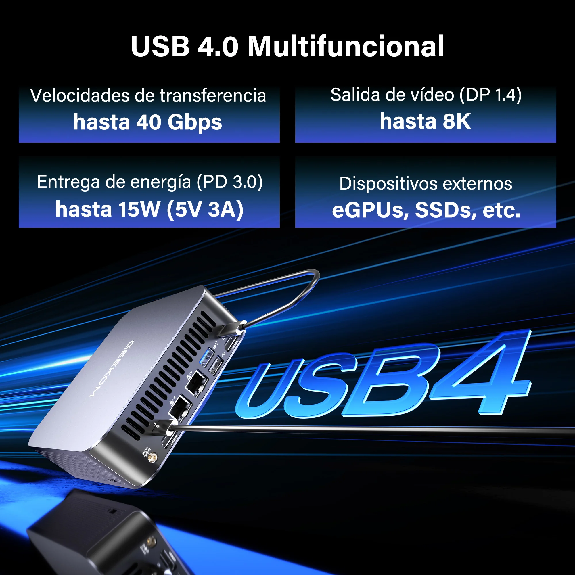 USB 4.0 Multifuncional del GEEKOM GT2 Mega Mini PC