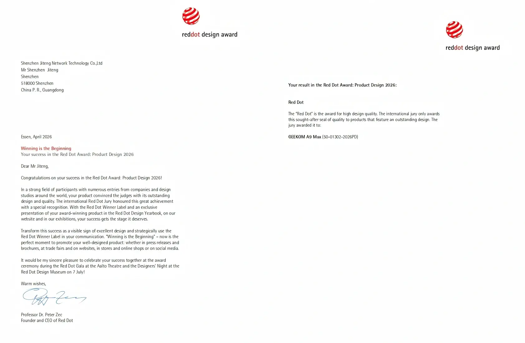 Ganador del premio Reddot