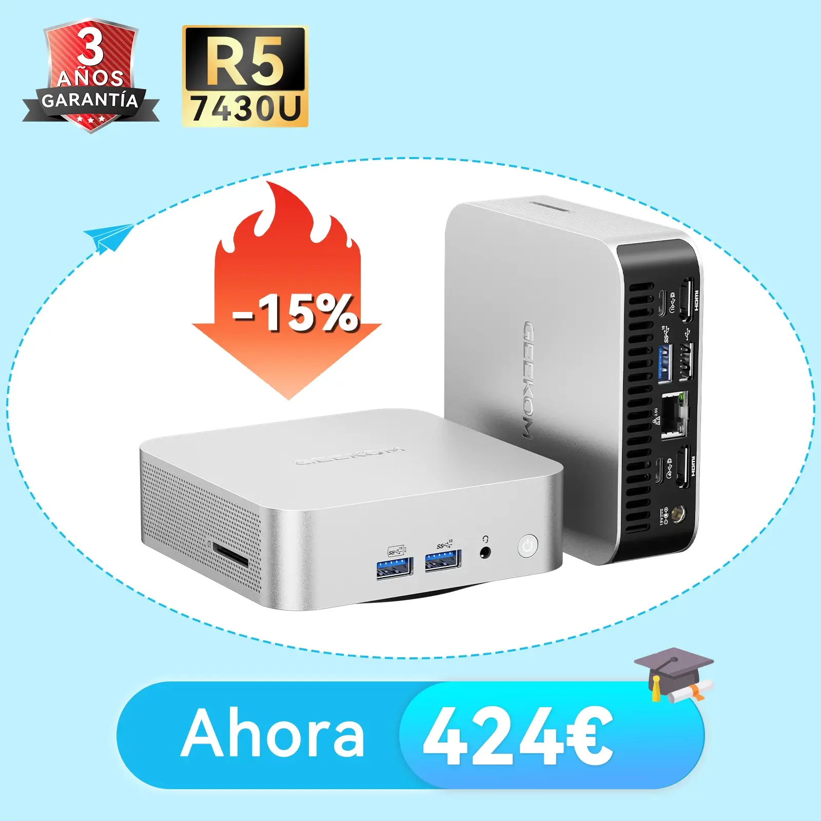 GEEKOM A5 Pro Mini PC Ryzen 5 7430U : Potencia y diseño compacto