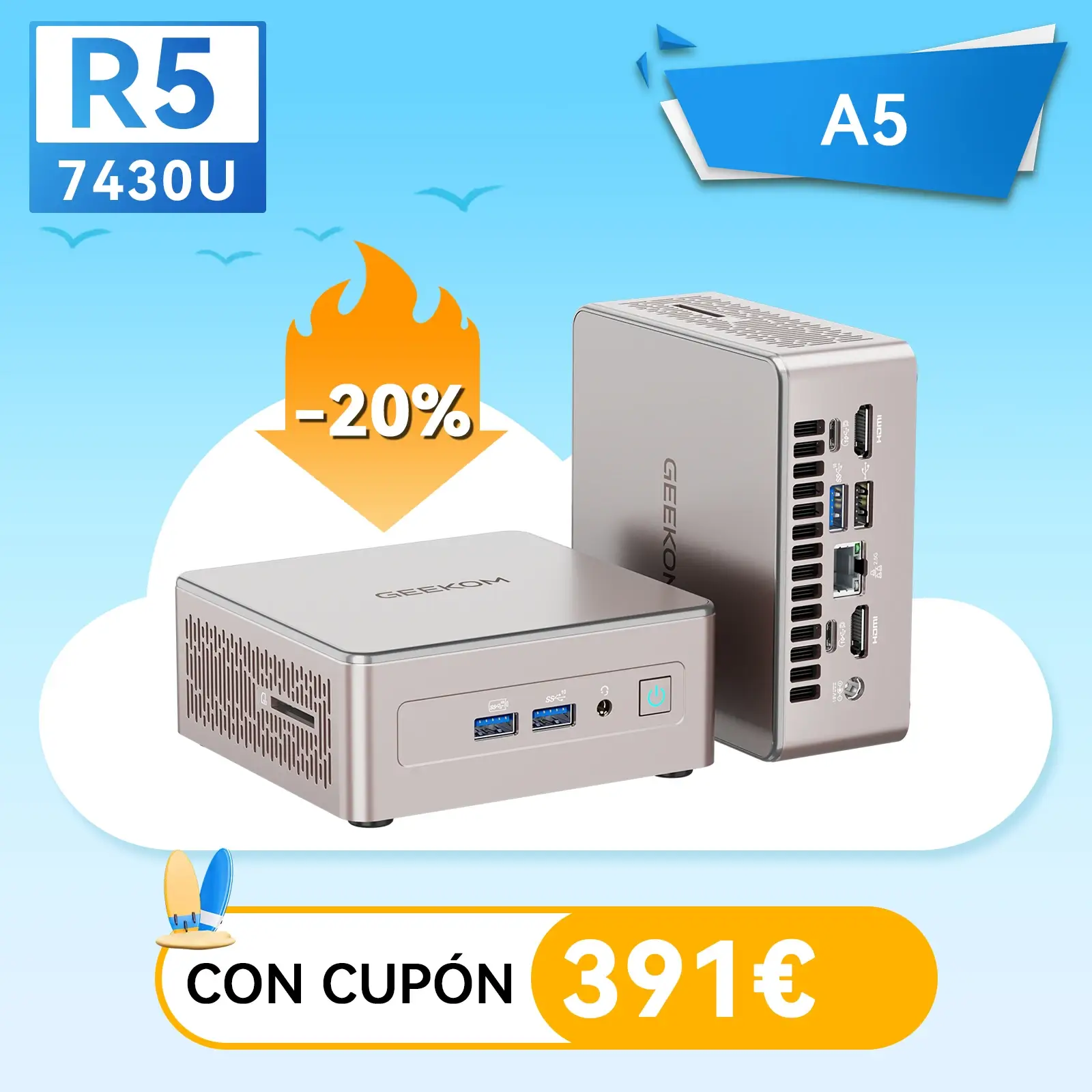 GEEKOM A5 Mini PC: Potente con AMD Ryzen 5 7430U y Gráficos Vega 7