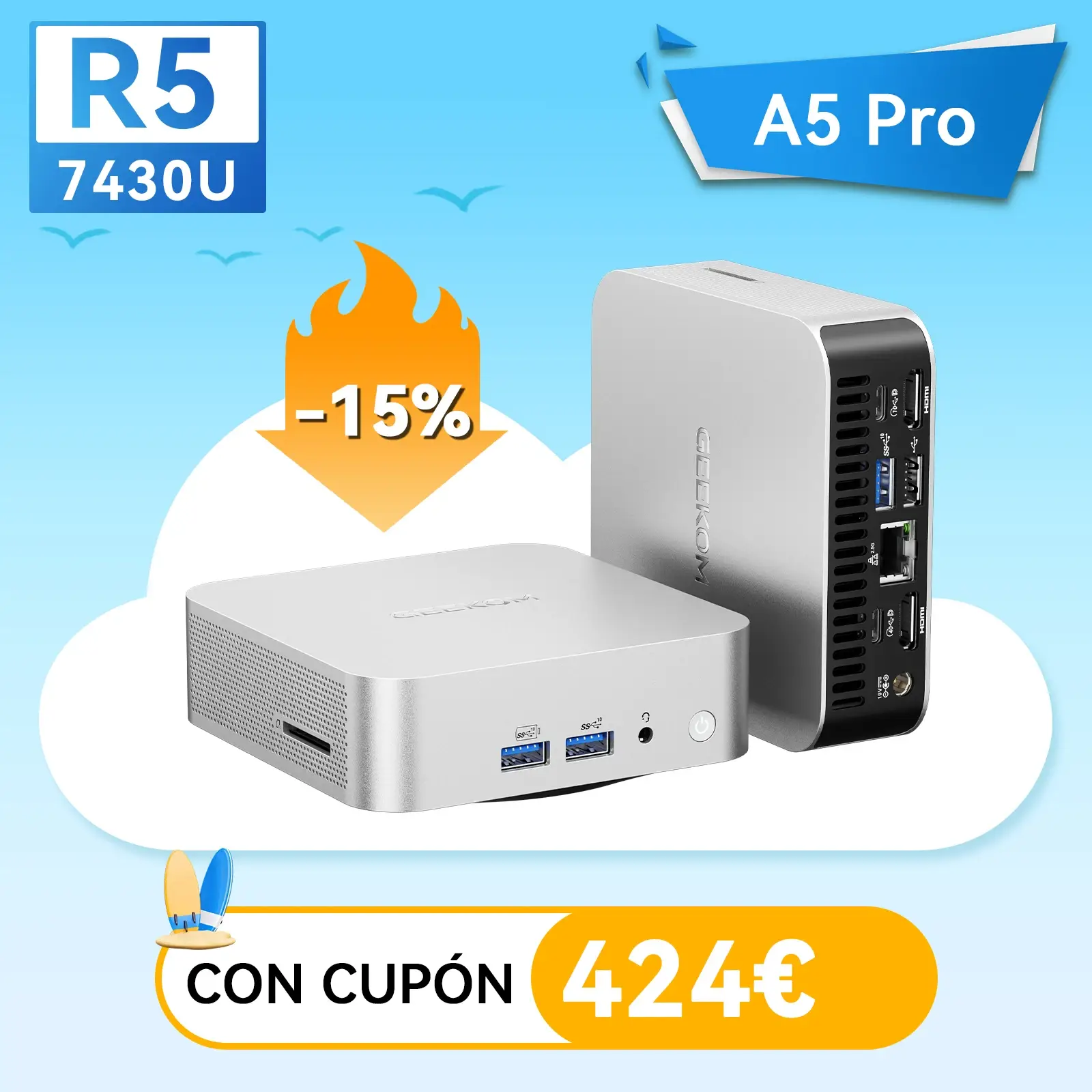 GEEKOM A5 Pro Mini PC Ryzen 5 7430U : Potencia y diseño compacto