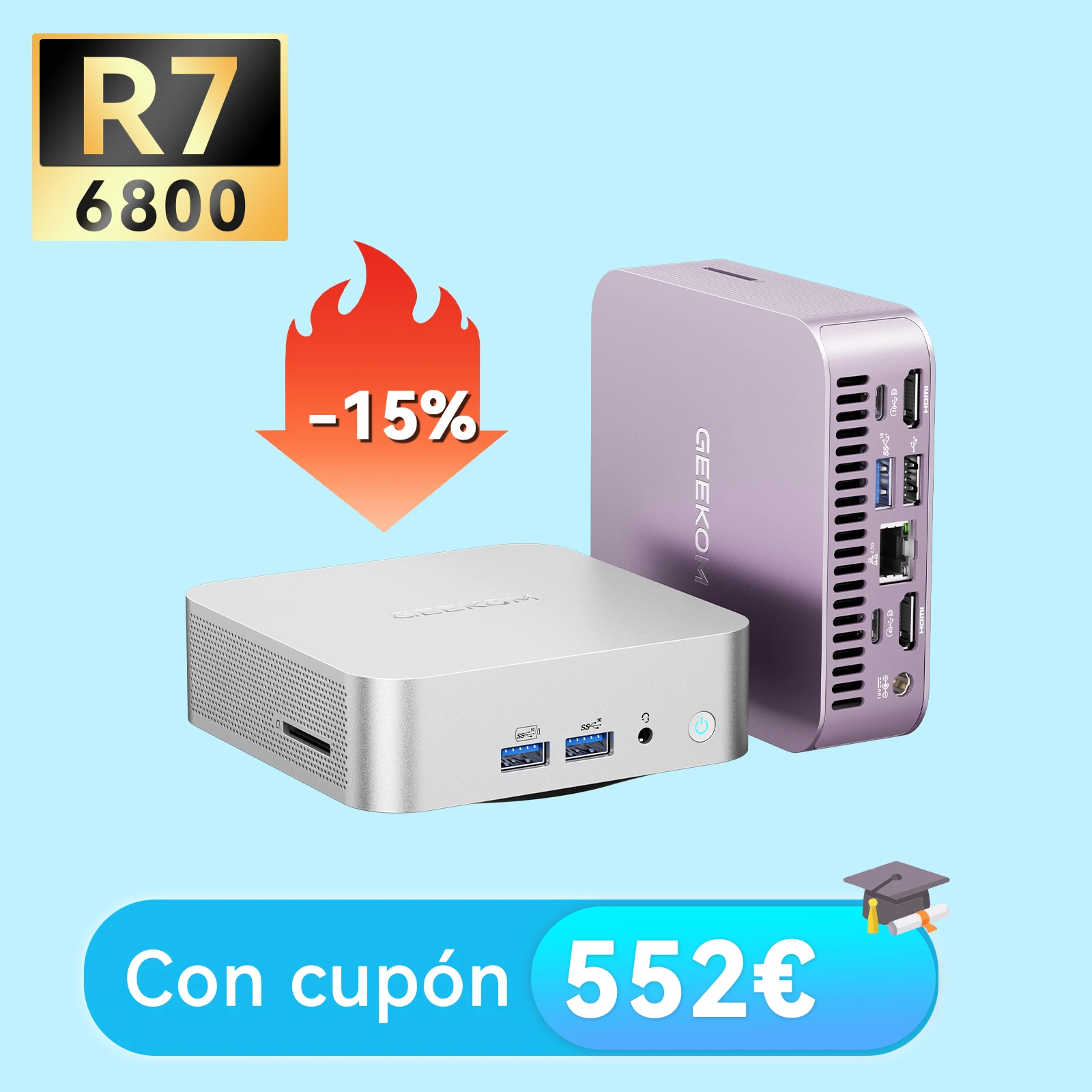 GEEKOM A6 Mini PC con AMD Ryzen 7 6800 y Radeon 680M