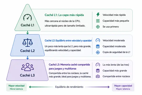 Velocidad de la caché de la CPU: diferencias entre L1, L2 y L3
