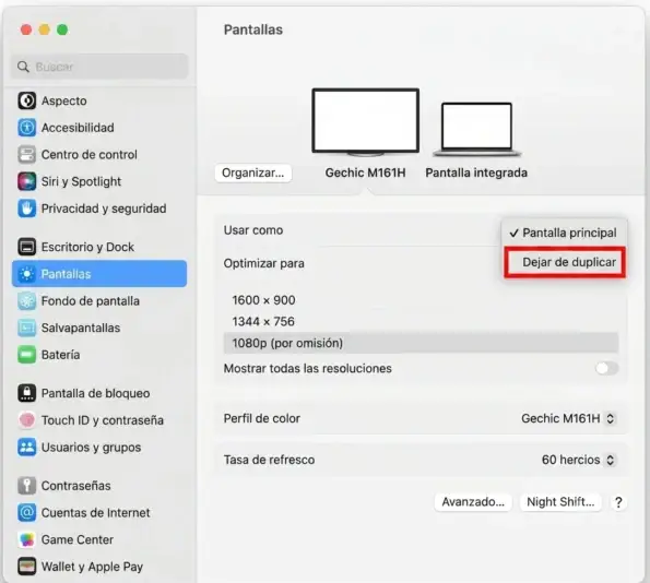 abre la configuración de pantalla